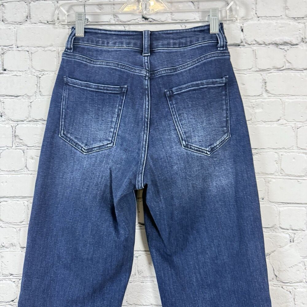 Quince Stretch High Rise Patch Pocket Wide Leg Jeans Dark Blue Wash - Picture 11 of 13